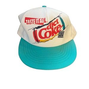 Vtg 1980s Taste It All Diet Coke Hat Trucker Snapback Cap USA Pop Soda
